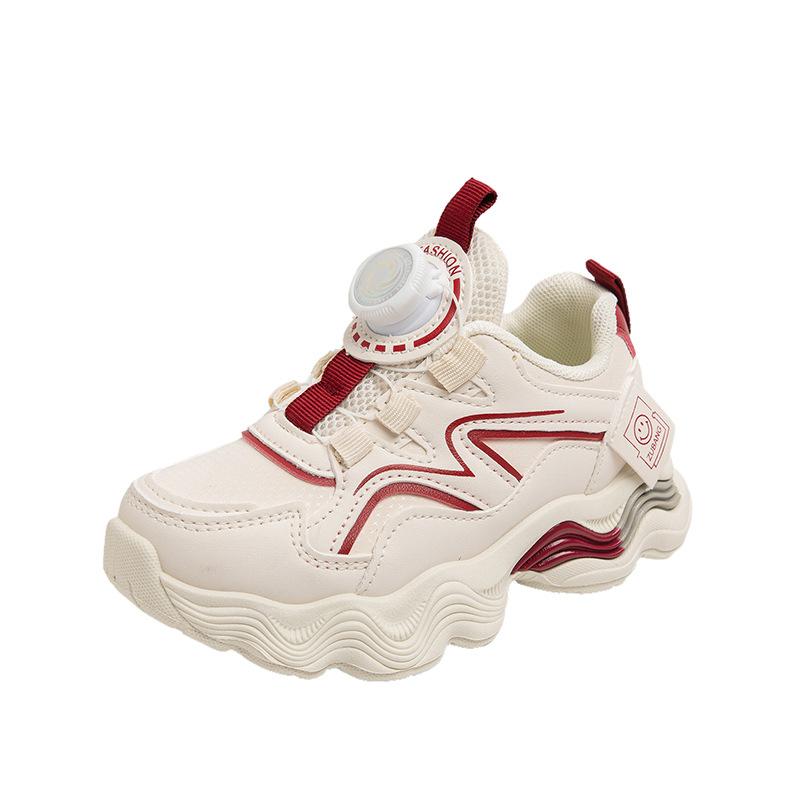 2025 spring and autumn new men's and women's sports shoes rotating button soft sole non-slip breathable medium and older children's versatile casu