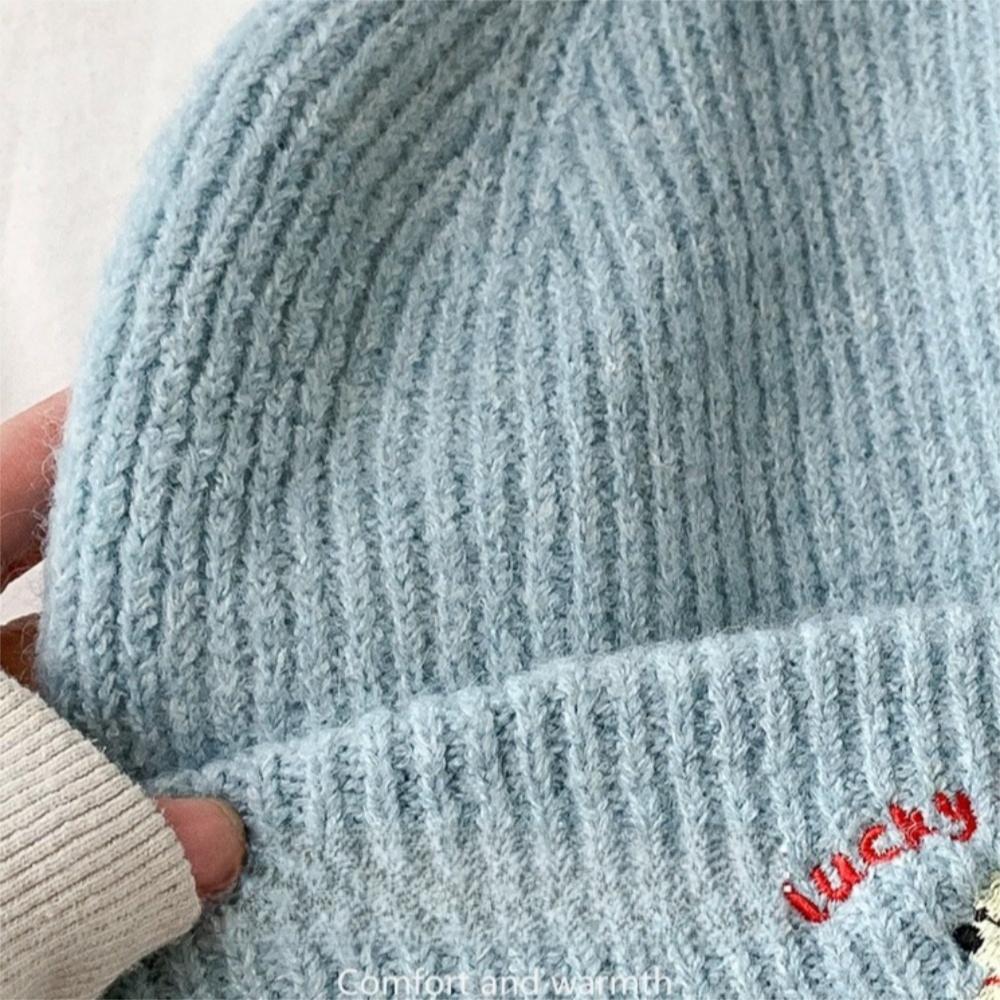 Puppy Embroidery Winter Knitted Hat Winter Warm Crochet Bonnet Hat Cute Beanie Cap