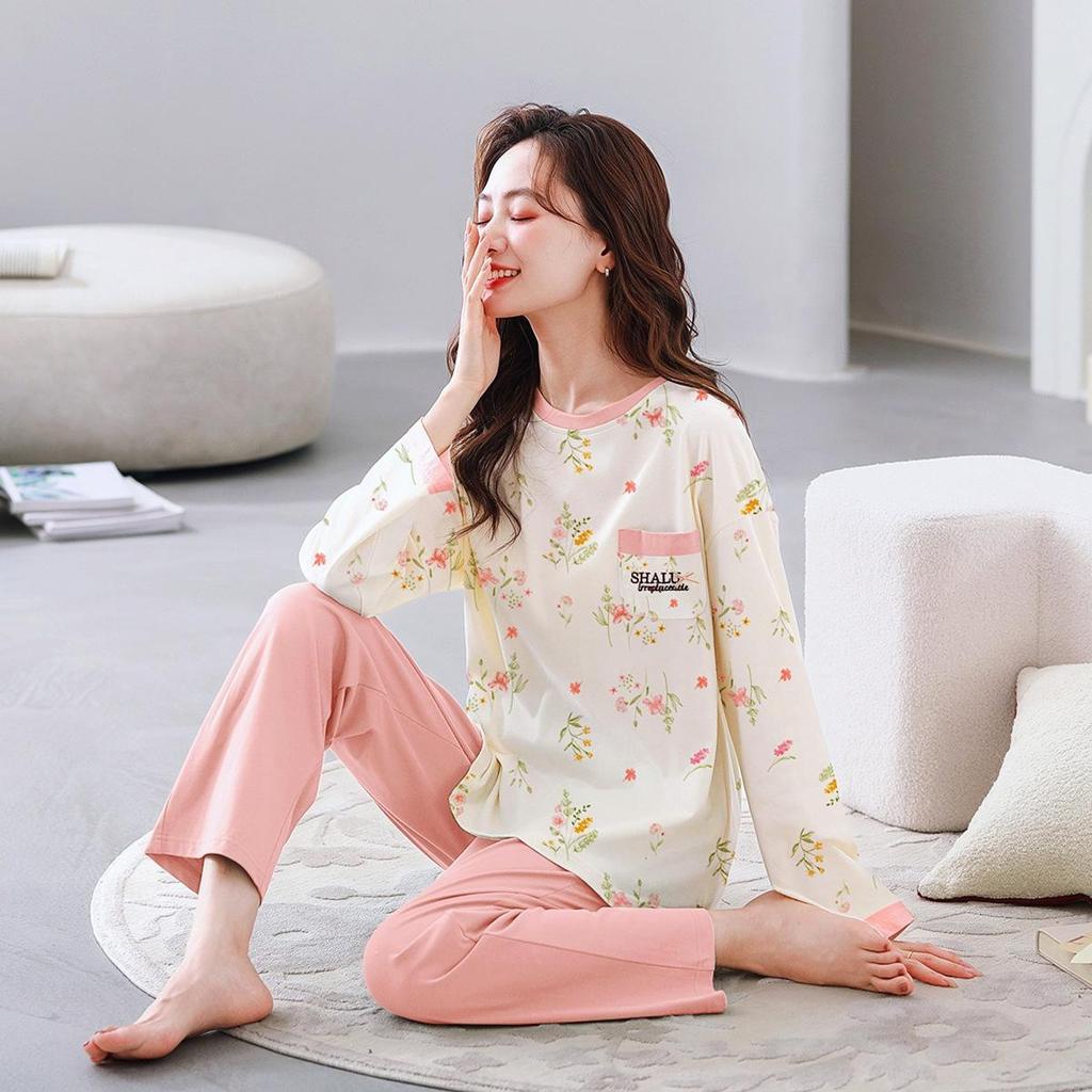 2025 Women's Cotton Pajamas Set - Autumn/Winter Long Sleeve Korean Style Loose Pullover for Indoor/Outdoor Wear