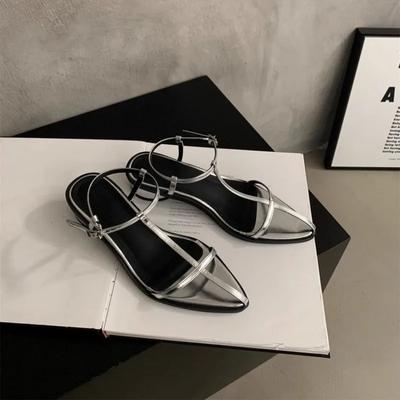 Crossover Belt Ladies' Shoes Black Sandals Pointed Toes Zapatos De Mujer Flat Heels Female Ankle Strap Women Buckle Sandalias