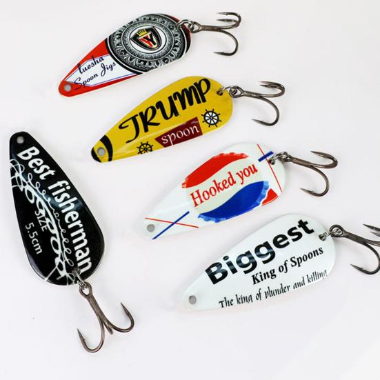 5Pcs 5.7CM/13G Metal Spinner Blade Lure with Hook Hard Spoon Spinnerbait Rotating Sequin Bait Saltwater Freshwater Walleye Bass Fishing Accessories