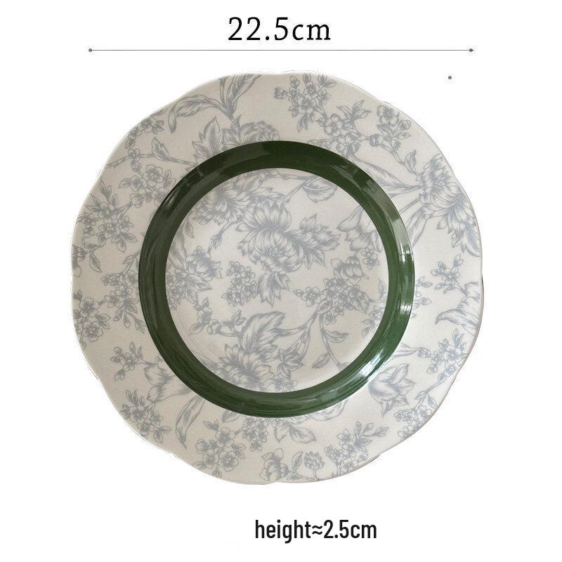 Vintage French Green Embossed Ceramic Dinner Plate