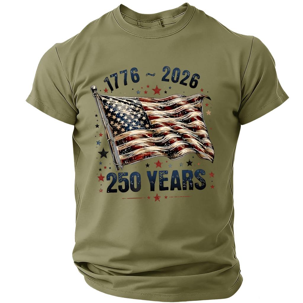 Men's Casual Short Sleeve Lightweight Breathable Crew Neck T-Shirt with Printed Graphic USA Flag and Anniversary Design 1776 to 2026 250 Years