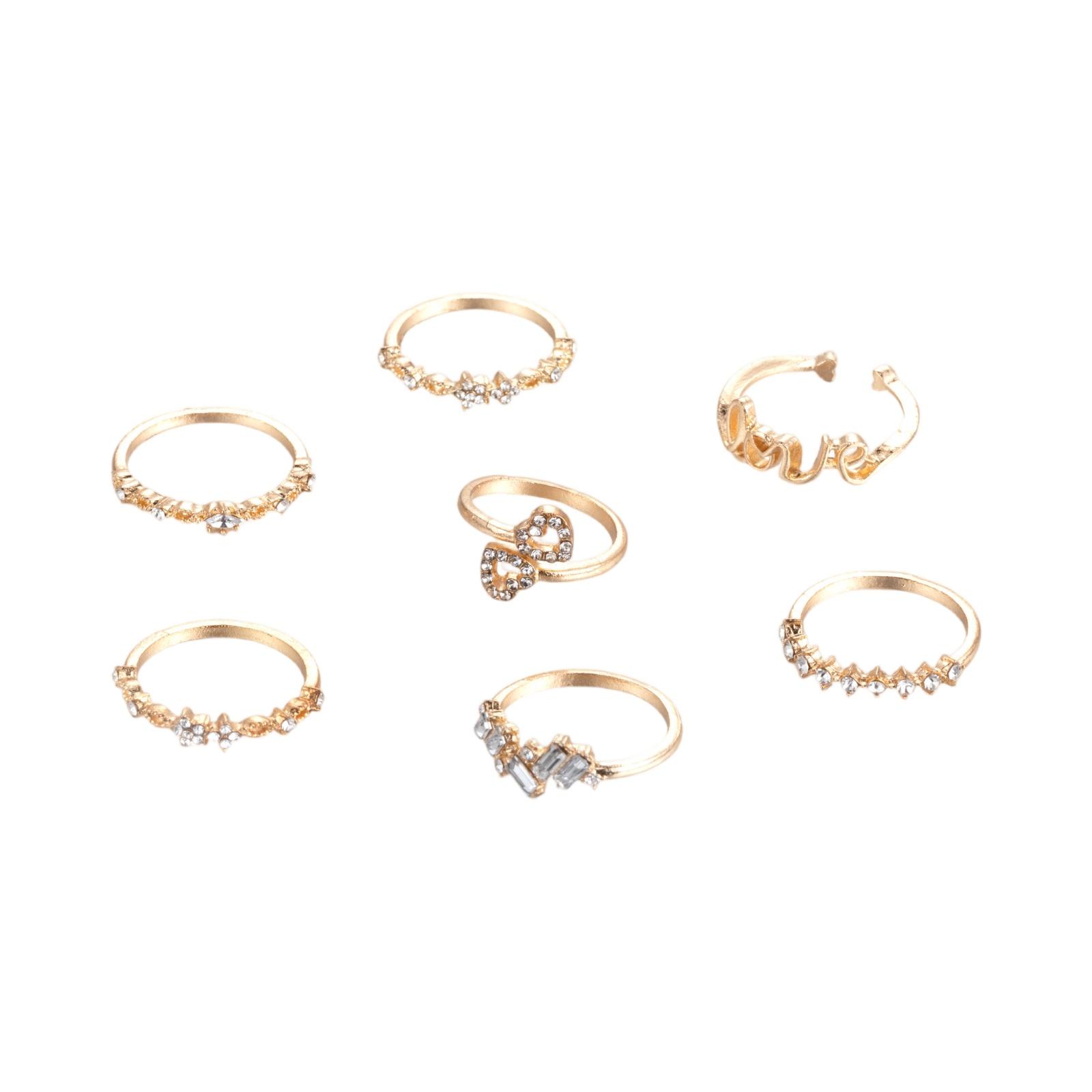 

Fashion Women s 7 Piece Ring Set - Ladies Ring Metal Ring Glossy Ring Metal Ring Holiday Gift One Size золотий