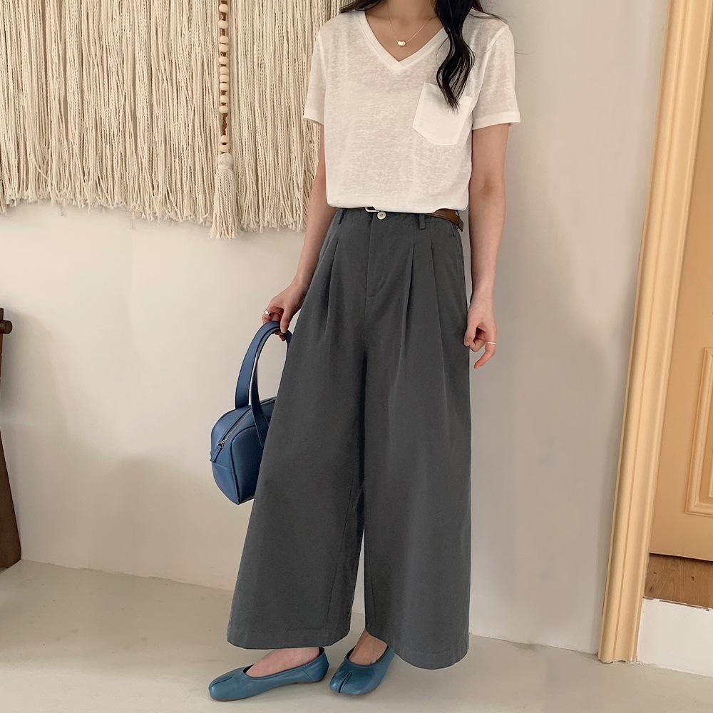 

Women s Japanese Cotton Wide-Leg Casual Pants – Spring/Summer Fashion, Versatile & Stylish, Nine-Tenth Length Large темно-серого