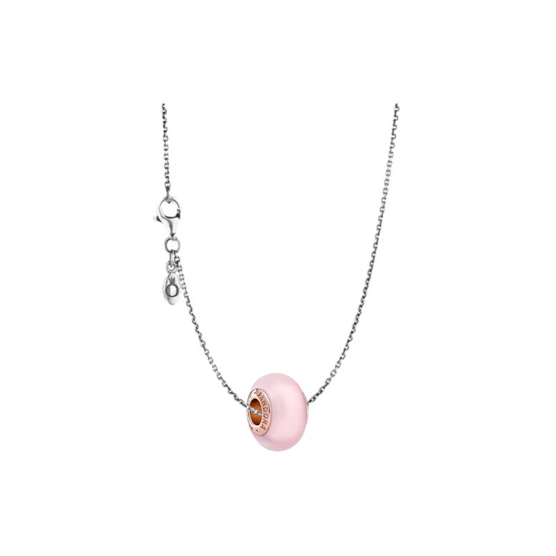 Pandora Rose matte pink Murano glass charm pink Beads + original chain F