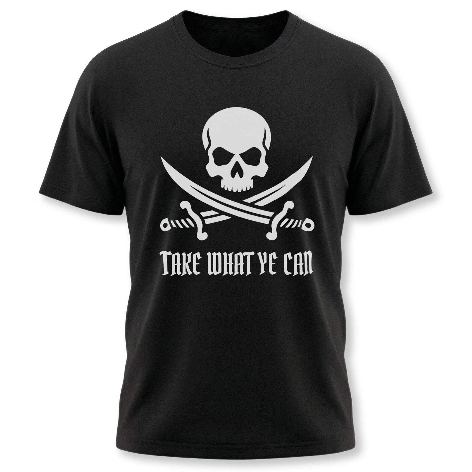 Jolly Roger Skull & Swords Pirate Graphic T-Shirt | Take What Ye Can Tee XXL