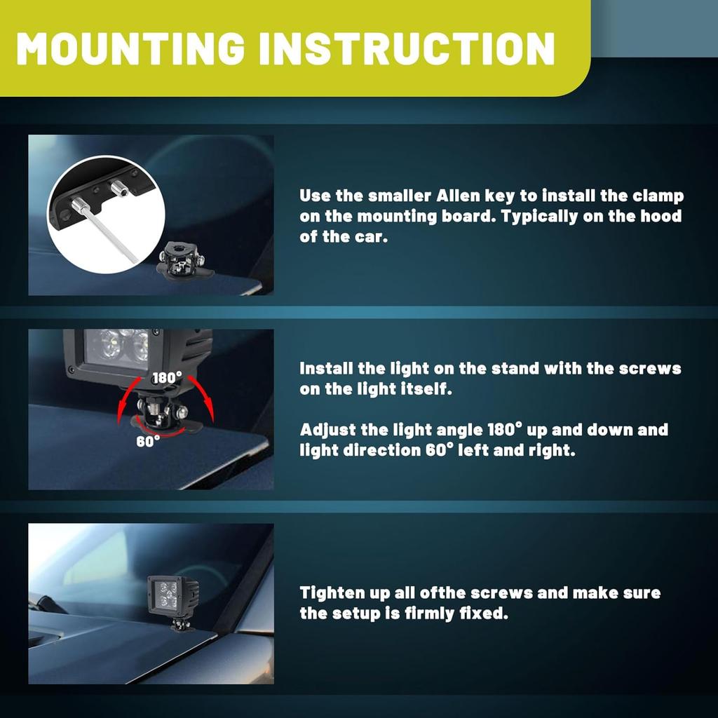 LED Light Bar Mounting Bracket 2PCS Universal Adjustable Pillar Hood Work Lamp Mount Non-Destructive Fixing Ditch Light Brackets Bumper Mount For