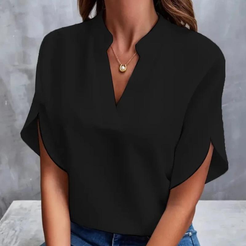 Женская летняя блузка - Однотонная, с V-образным вырезом, свободного кроя, повседневная, удобного стиля 2XL