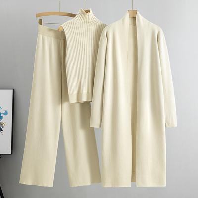 Outono e inverno feminino plus size temperamento preguiçoso tricô terno sem mangas colete suéter cardigan calça terno