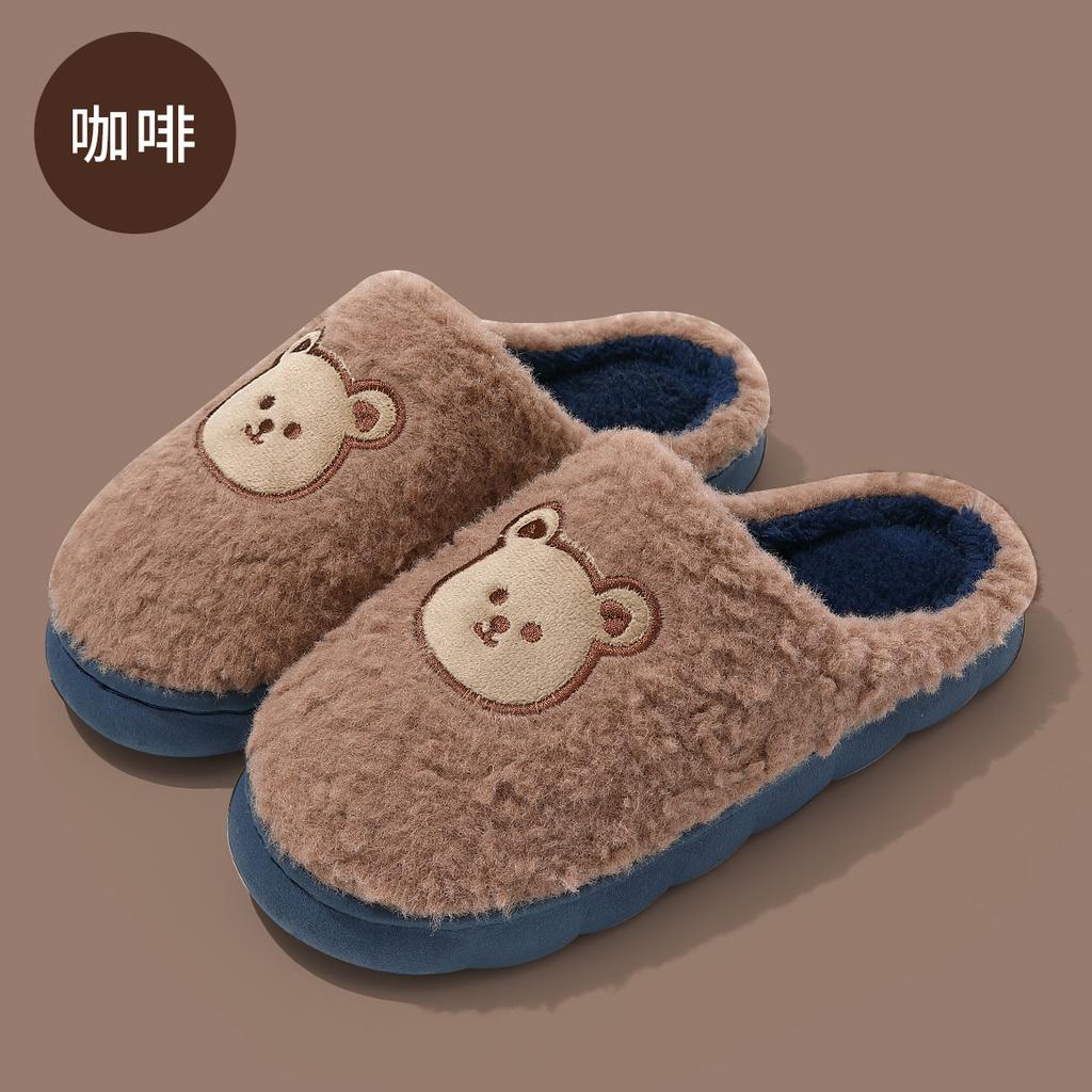 Plush cotton slippers female winter couple cartoon cute bear cotton mop home household warm fluffy slippers male winter