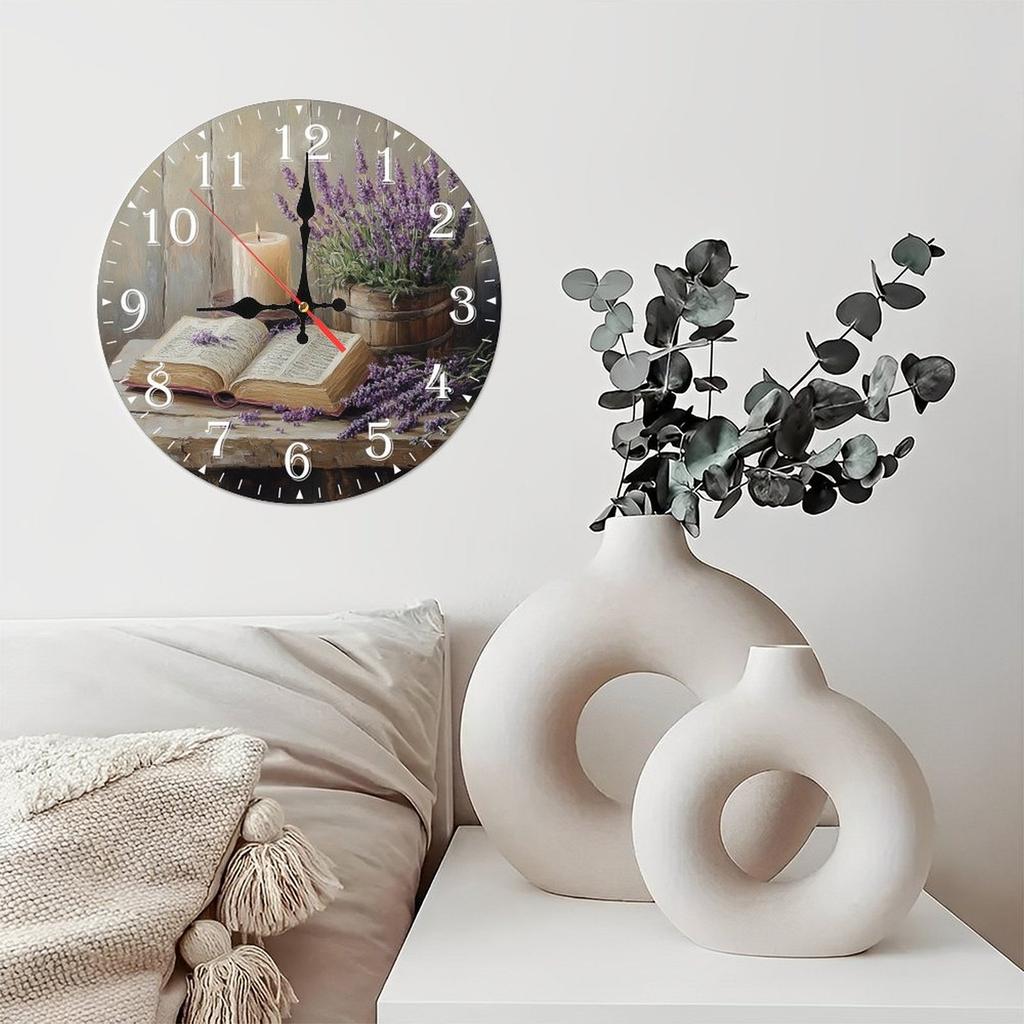 Custom Wood Wall Clock 25cm Round with Geometric Patterns