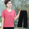 Chiffon Two-Piece Summer Set for Middle-Aged Women - Short Sleeve Top for Mothers