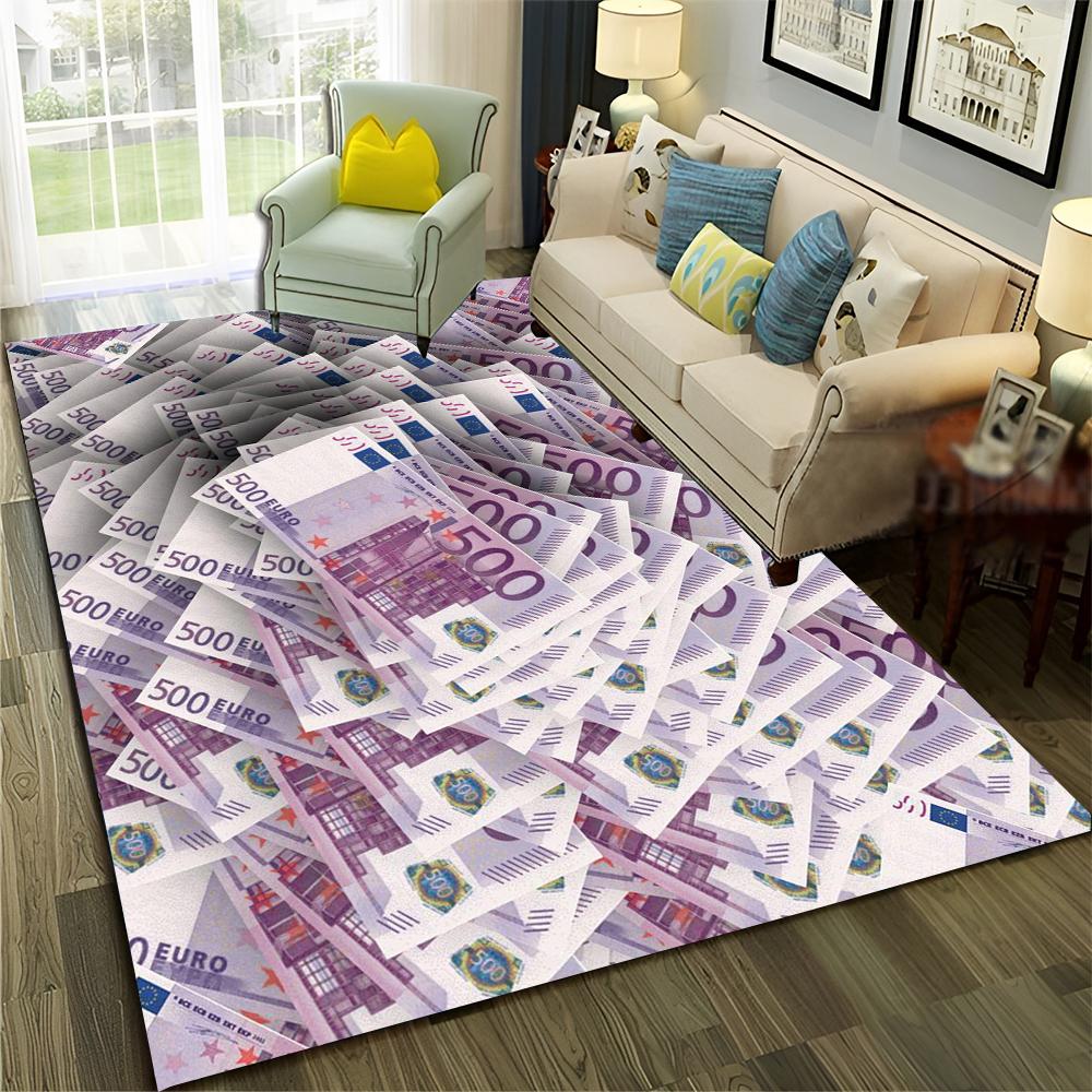 Bohatý Vzor Euro Dolar Peníze 3D Koberec pro Domácí Obývací Pokoj Ložnici Pohovku Dekorace, Dětský Koberec Protiskluzová Podložka na Podlahu