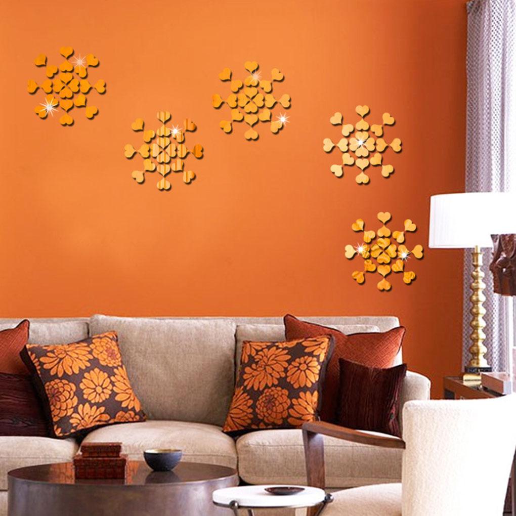 100Pcs Wall Decoration Mirror Acrylic Heart Sticker Self-adhesive 3D Decal for Kids Bedroom Living Room