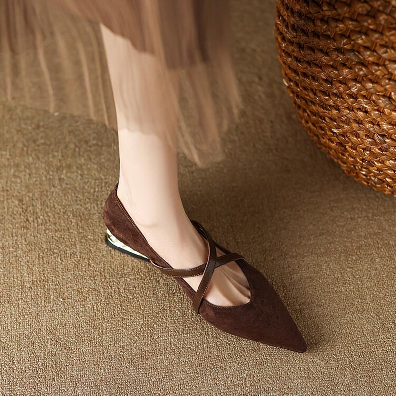 Frühling/Herbst Damenpumps Schafveloursleder Schuhe für Damen Spitzschuh Niedriger Absatz Damenschuhe Überkreuzt Schwarz Schuhe