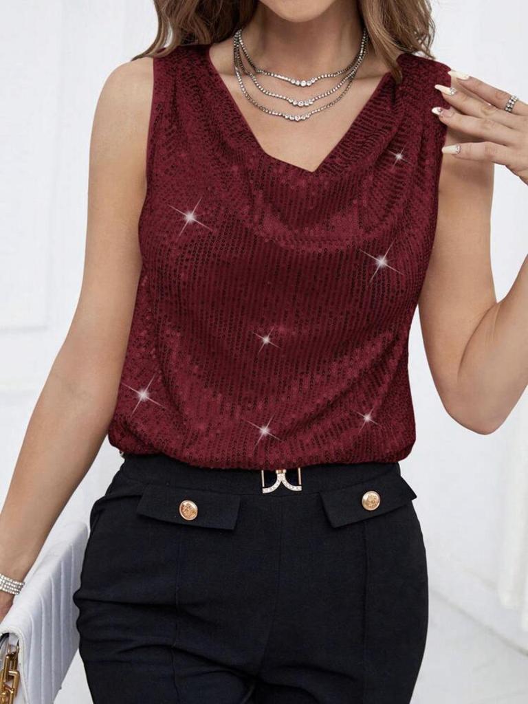 V-Neck Sequin Loose Pullover Tube Top - Sexy Fashion Short Vest for Women