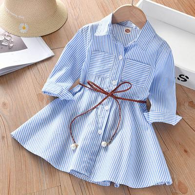 Mädchen Frühling Herbst Design Gestreiftes Hemd Lässig Bequem Elegant Gürtel Kleider