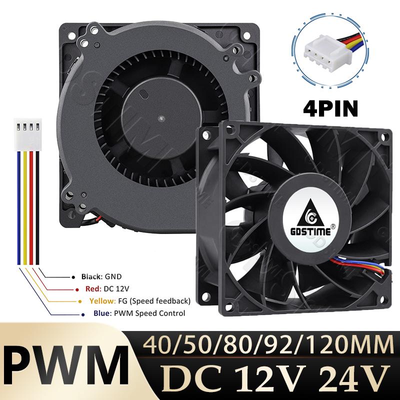 Gdstime PWM Fan FG 4PIN 120mm Ball Cooler For PC Case Fan 12V 24V Mini Fan 40MM 3D Printer Radial Cooling Fan 5015 Turbo Blower 8015 12V S 4P2510