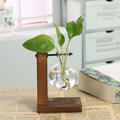 Rośliny hydroponiczne szklany wazon Retro kompozycja kwiatowa pojemnik rama drewniana szklany pulpit Bonsai dekoracja kreatywny styl dziennika