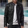 Mens American Retro Stand Collar Pu Leather Slim Fit Biker Punk Jacket