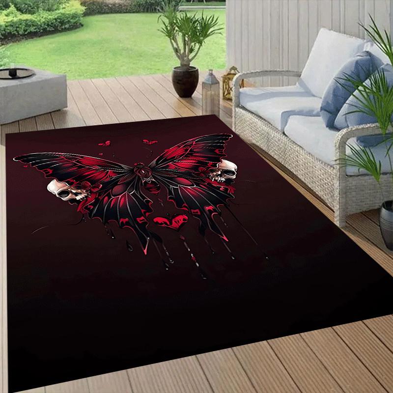 1pc Butterfly Skull Print, Design Area Rug - Soft, Anti-Slip, and Durable Gaming Room Decor for Bedroom, Living Room