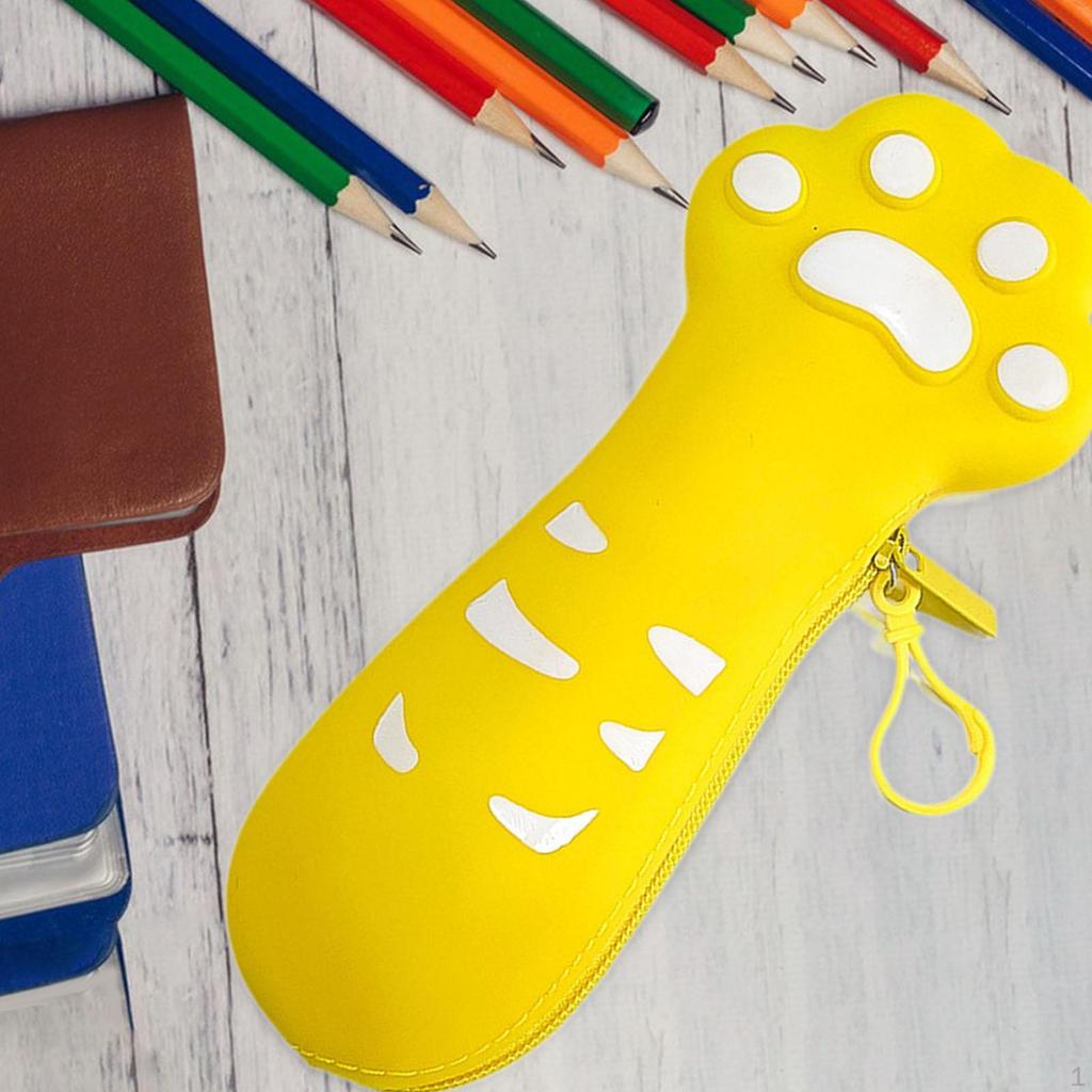 Silicone Pencil Case Cat Claw Design Multipurpose Waterproof Large Capacity Small Zipper Closure