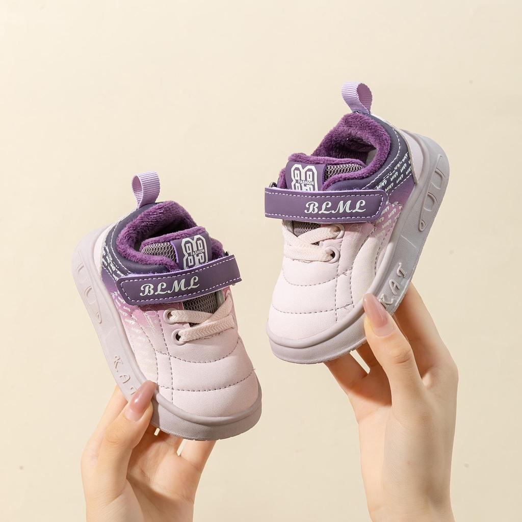 Winter 2025 Kids' Sports Shoes: Two-Layer Cotton Velvet Sneakers for Toddlers & Children, Boys & Girls Casual.
