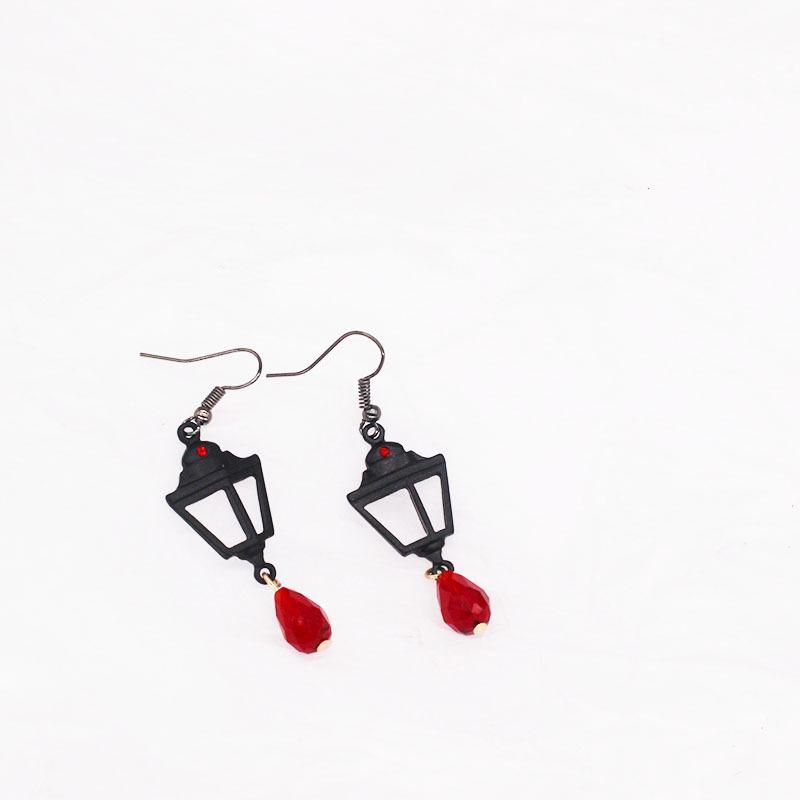European Tanggula Black Castle Street Lamp Red Glass Earrings