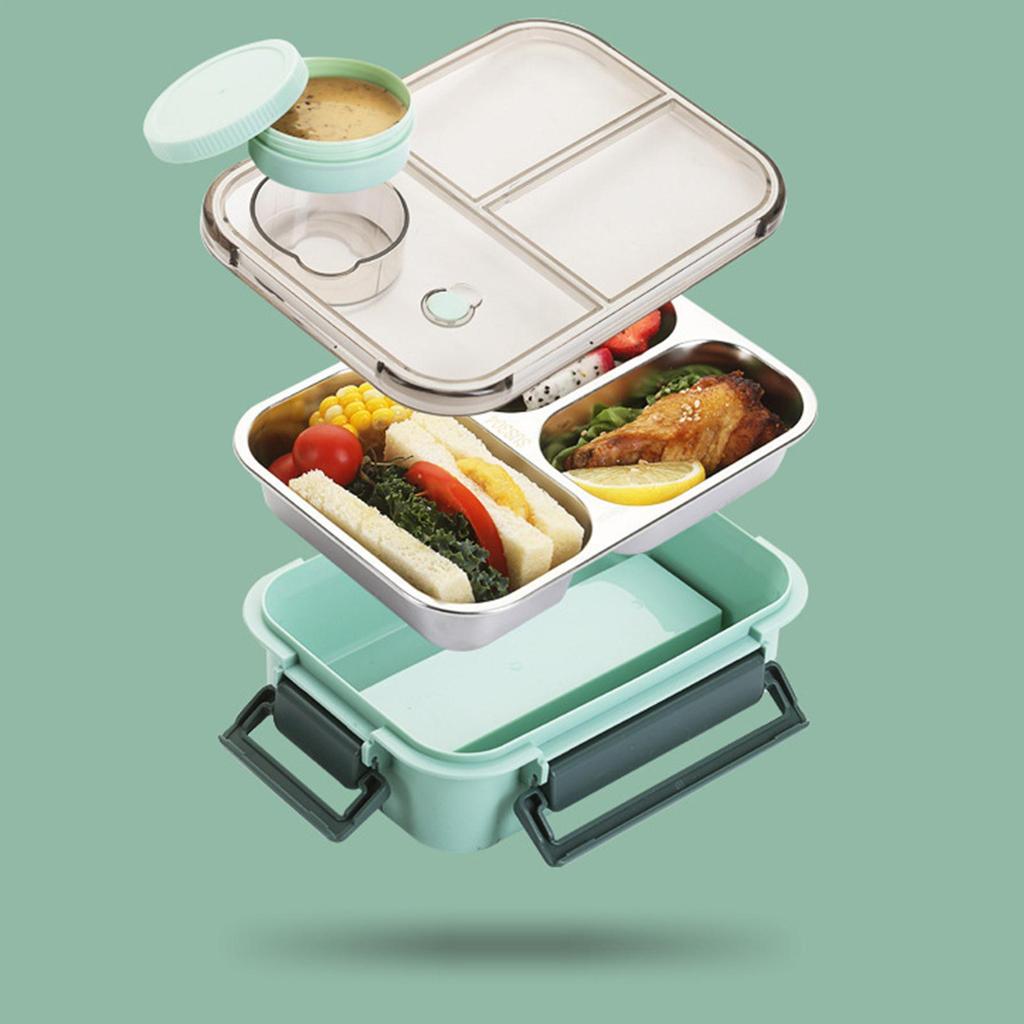 Boîte à déjeuner pour enfants en acier inoxydable étanche boîte à salade récipient à déjeuner avec 3 compartiments récipients à déjeuner portables grande capacité