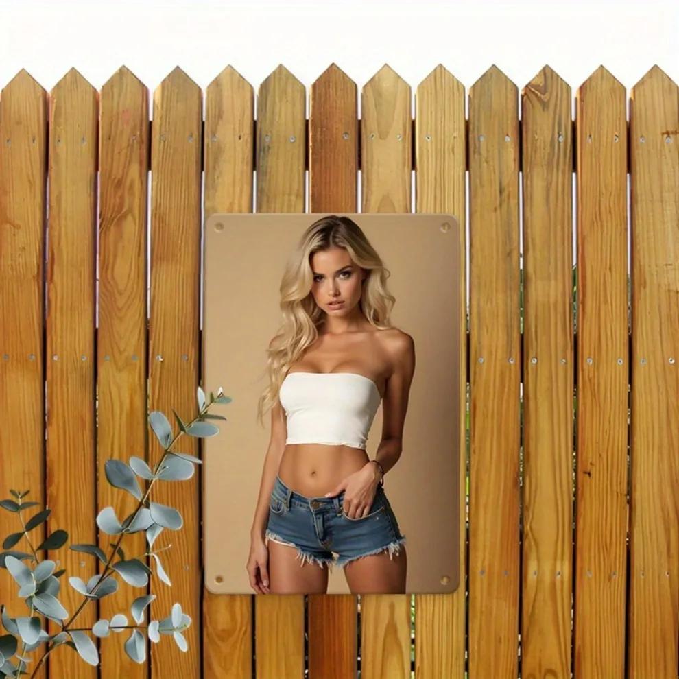 Vintage Metall Wandkunst Blonde Dame Retro Eisen Deko für Zuhause Büro