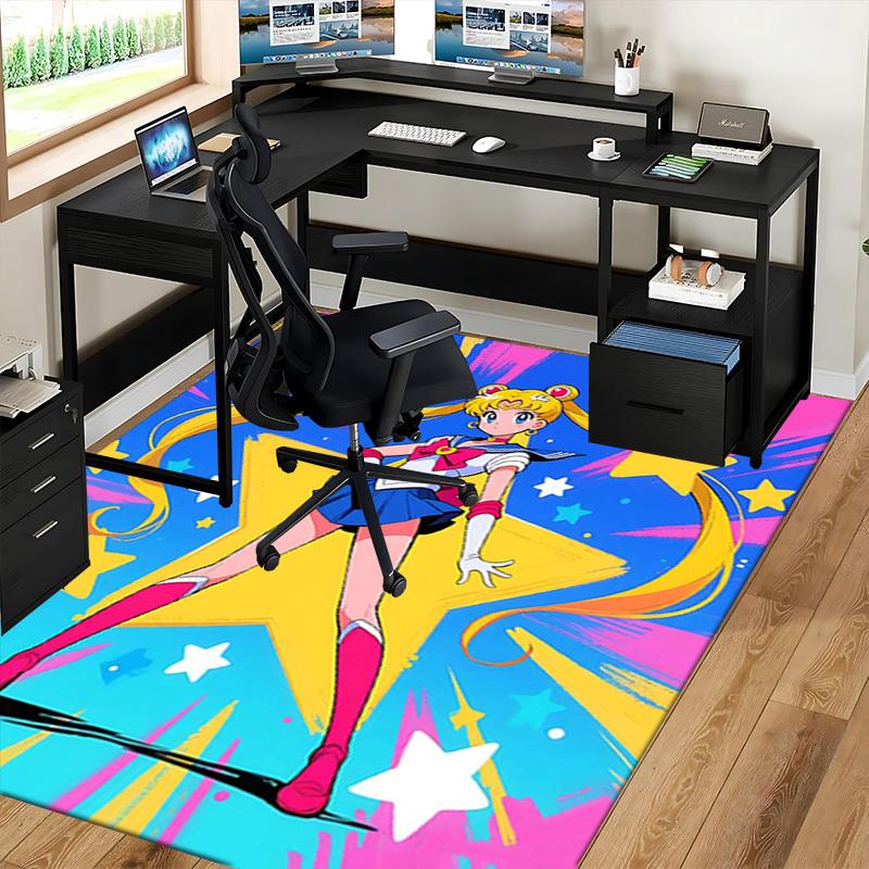 1pc Sailor Moon Anime Cartoon Design Office Chair Mat Non-Slip Carpet for Home Decor, Suitable for Office, Living Room, Bedroom, Game Room - Perfect G