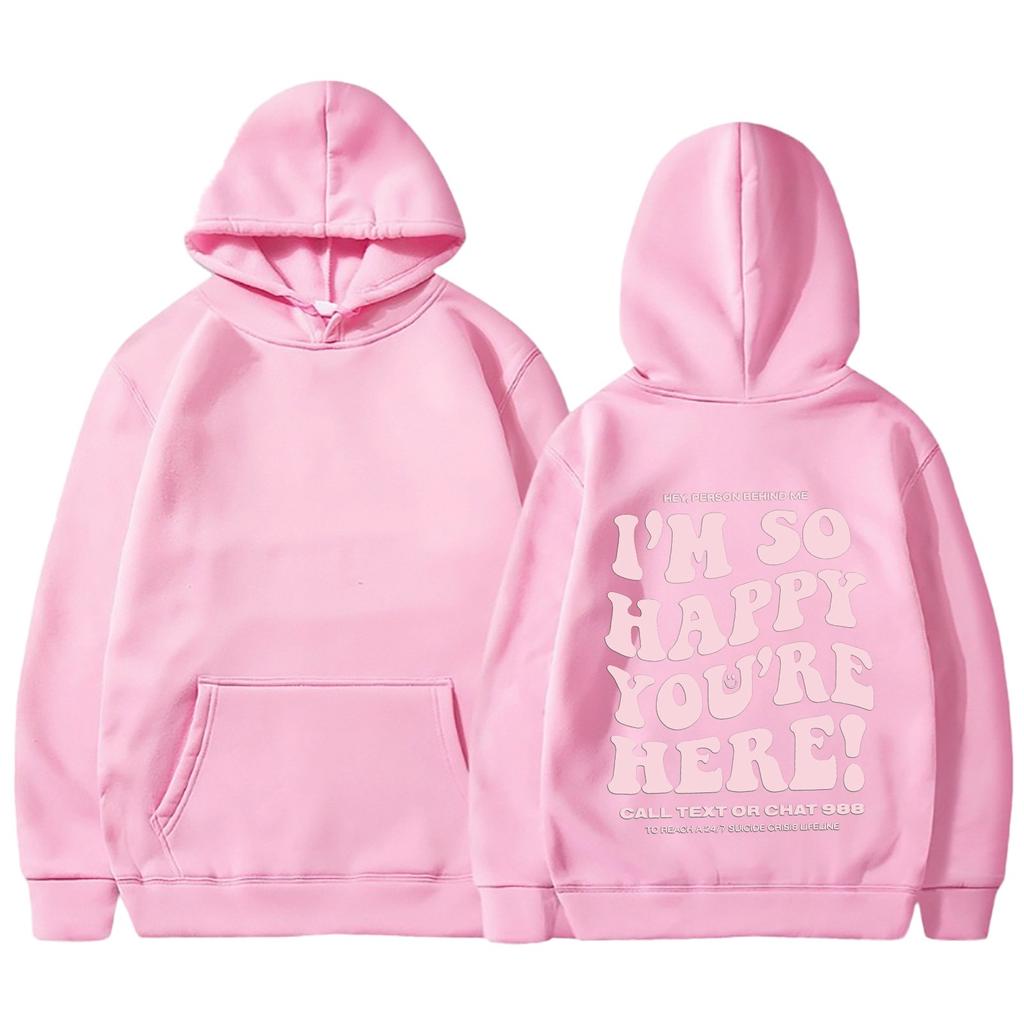 I'M So Happy You'Re Here European And American New Fashion Letter Print Hooded Back Collar Plush Sweater For Women