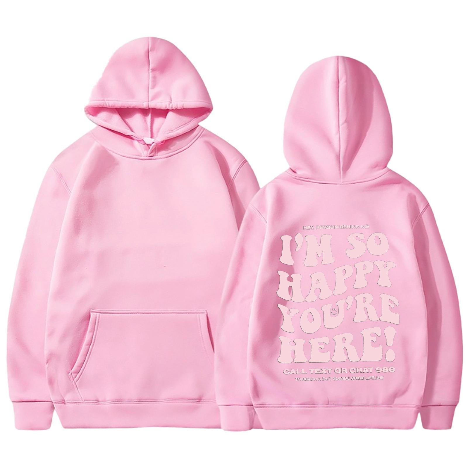 

Я так рада, что ты здесь, европейский и американский новый модный плюшевый свитер с капюшоном и воротником сзади для женщин S розовый