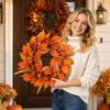50cm Autumn Leaf Wreath Front Door Decoration Thanksgiving Fall Harvest Festival Seasonal Home Decor Artificial Leaf Garland