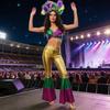 Disco Party Costume Set With Fashion Polyester Halloween Dance Costume And Matching Headpiece For Women