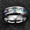 Fashion 8mm Men Silver Color Stainless Steel Rings Inlay Rainbow Abalone Shell Rings For Men Women Wedding Band  Gifts