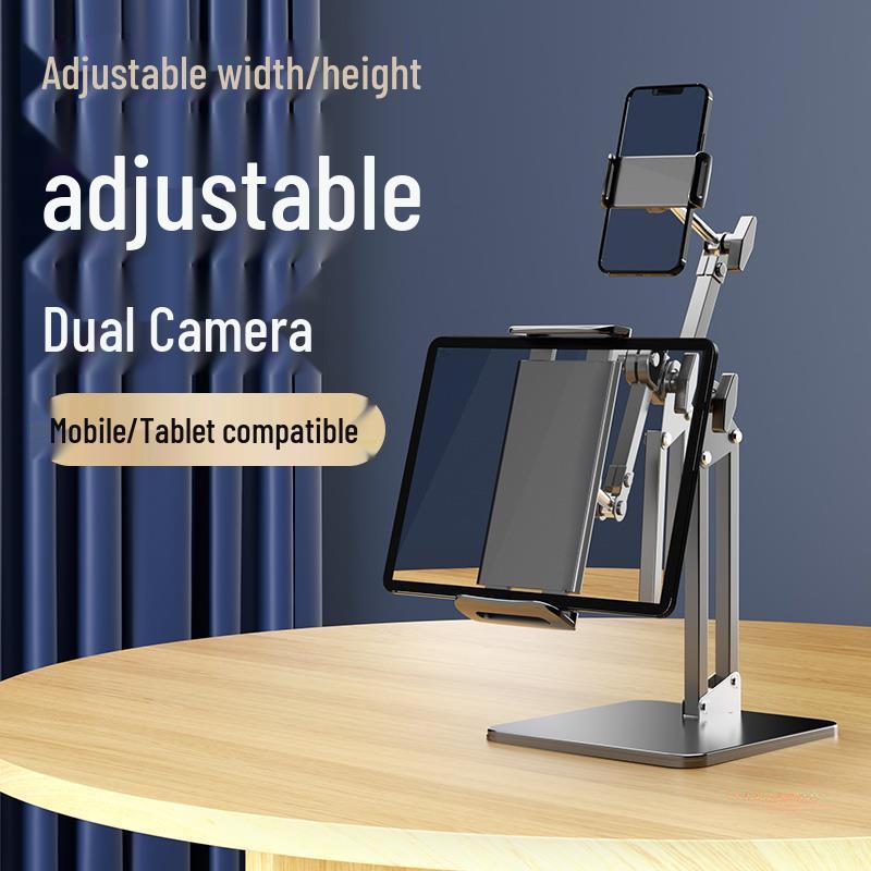 Dual-Device Foldable Phone & Tablet Stand for Desktop – Universal, Multi-functional, Adjustable for Live Broadcasts & Online Classes