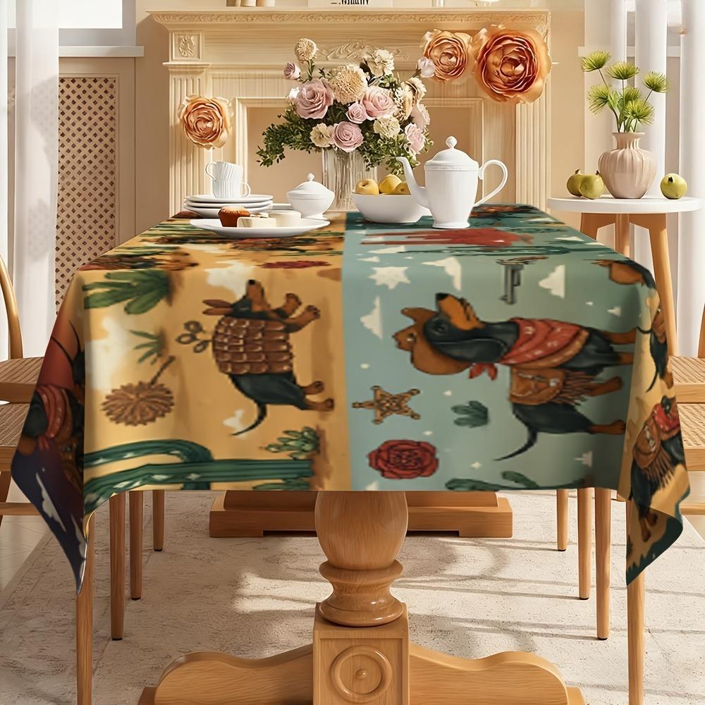 Western Wilderness Style Cartoon Tablecloths for Table Decor Waterproof Rectangle Reusable Tablecloth for Kitchen Dining Party