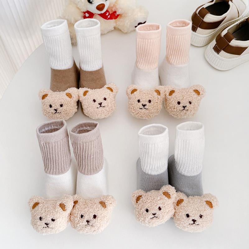 

Bear Doll Baby Long Socks Anti Slip Infant Loose Mouth Stockings Winter Warm Children Floor Socks Cartoon Newborn Plush Footwear fit 0-1 Year