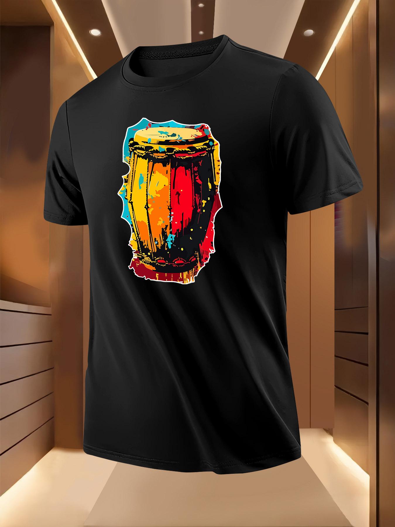 Vibrant Hand Drum Graphic Tshirt - Bold Yellow Red Drum D... L