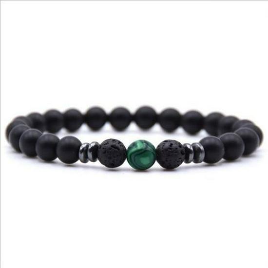 Women's Energy Yoga Bracelet: 8mm Frosted Black Volcanic, Amber & Weathered Stones