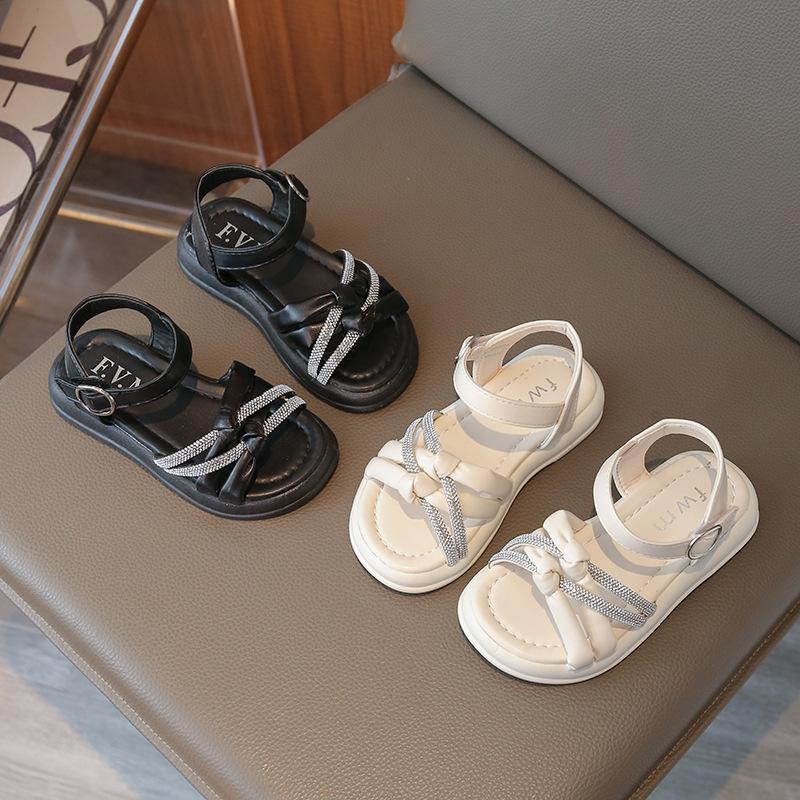 Girls' Sandals2026Summer new style little girl's rhinestone open-toe soft-soled princess sandals student beach shoes