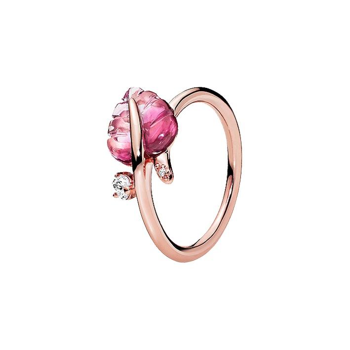 Pandora Rose Gold Glass Leaf Ring Women rings 188319PMU 48