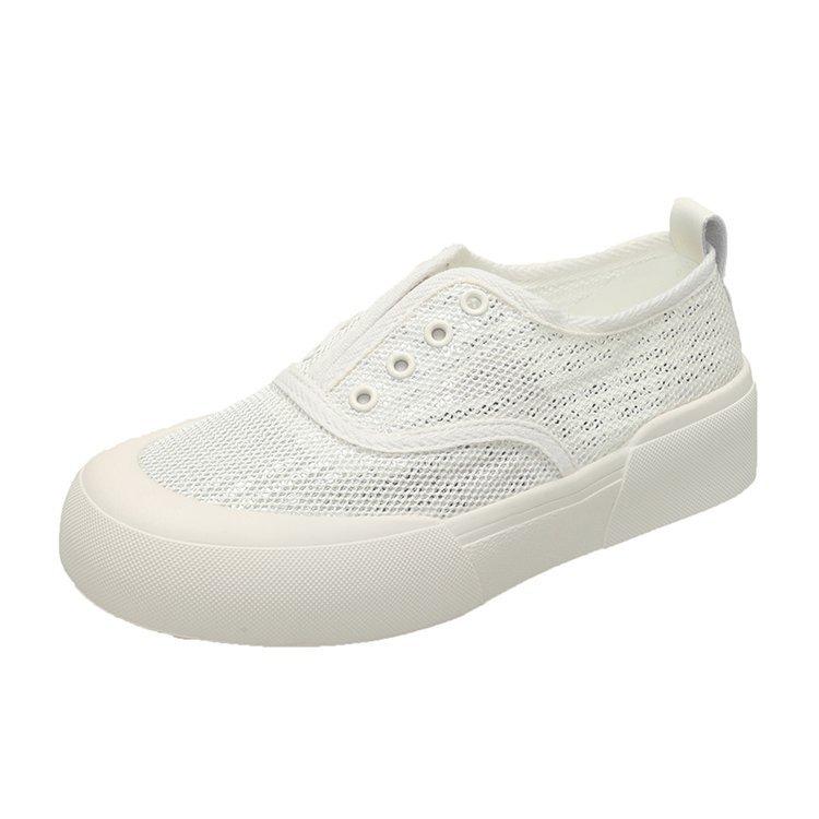 Hong Kong lazy one-pedal single shoes women's 2025 new little white shoes spring breathable mesh sequins platform casual board shoes