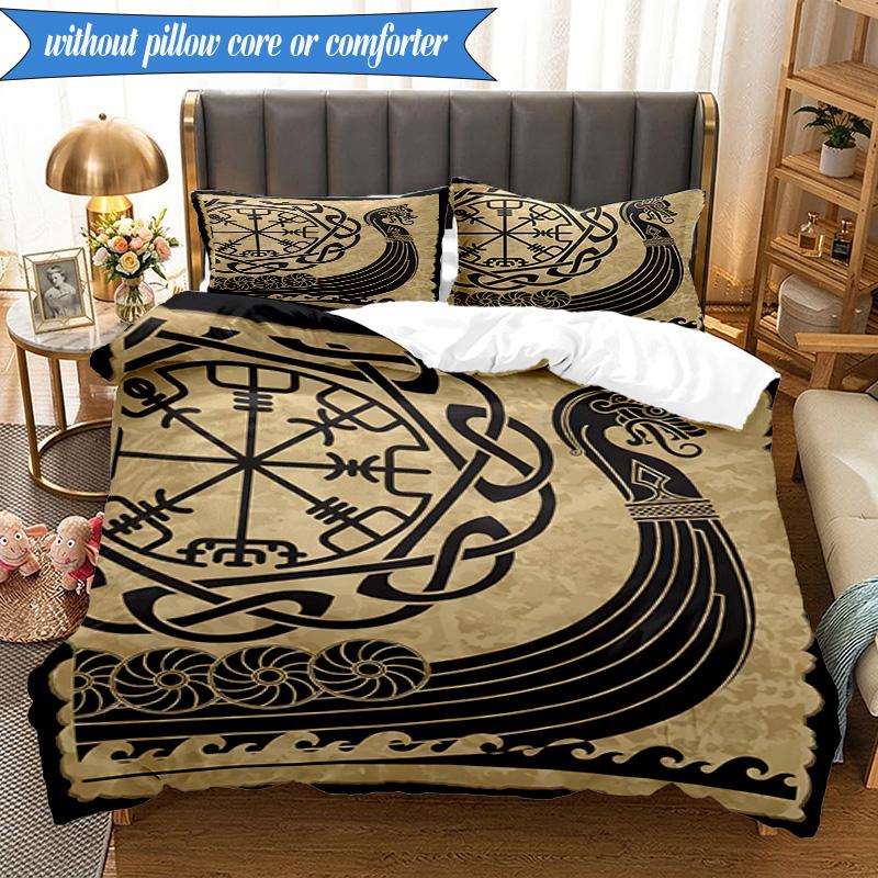 3PCS Viking Ship At Sea Bedding Set,Including 1pc Duvet Cover And 2pcs Pillowcases Perfect for Bedroom, Dormitory, Fan Christmas Gift