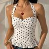 Polka Dots Tank Tops Women Sexy Low-Neck Off Shoulders Backless Street Fashion Versatile Style Ruched Elegant Outfits