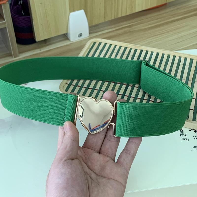 4CM Women's Elastic Waist Heart Pattern Leather Belt for Dress and Jeans