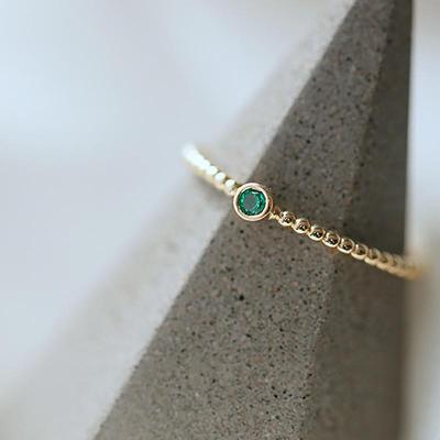 Emerald Green Zircon Bean Ring - Japanese & Korean Style Stackable Twist Design
