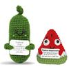 Handmade Emotional Support Pickle Crochet Funny Sour Cucumber Knitted Pickle with Positive Card Cheer up Gift Crochet Home Decor